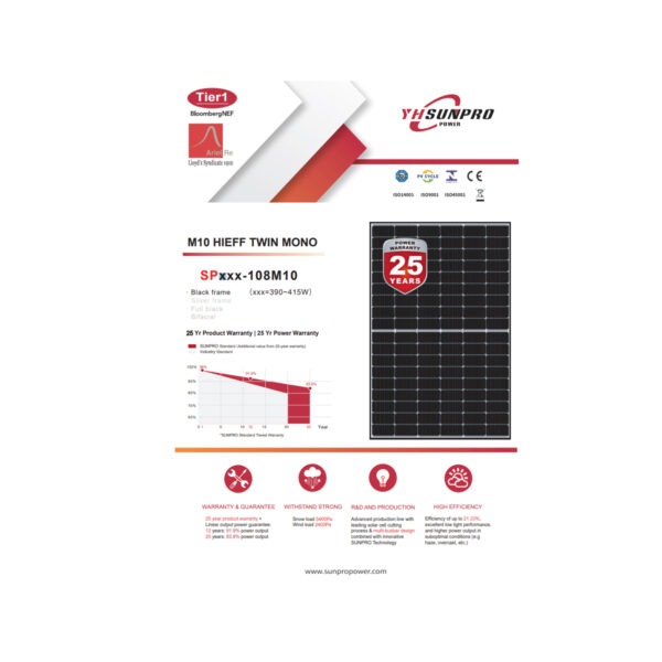 Sunpro 415W Mono Solar Panel SP415-108M10