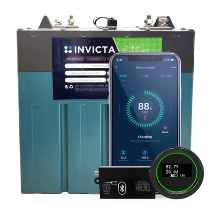 Club Car Golf Cart 48V 60Ah Bluetooth Invicta Lithium Battery and Charger Kit