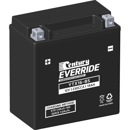 Century Motorcycle Maintenance Free AGM Battery YTX16-BS