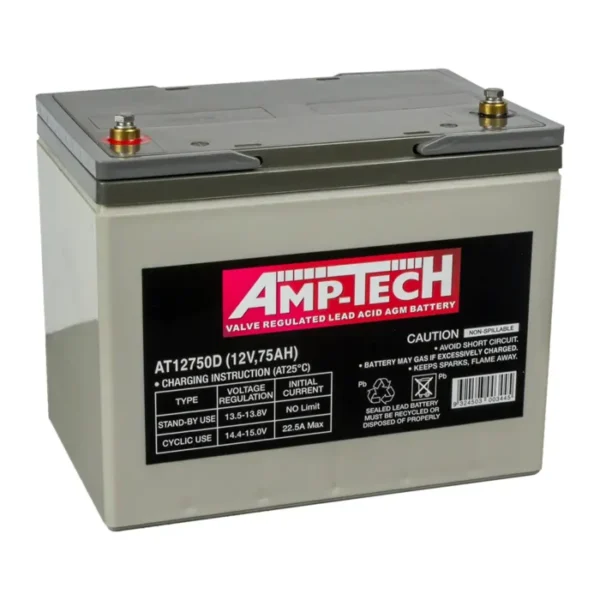 Amp-Tech AT12750D Deep Cycle AGM Battery 12V 75Ah